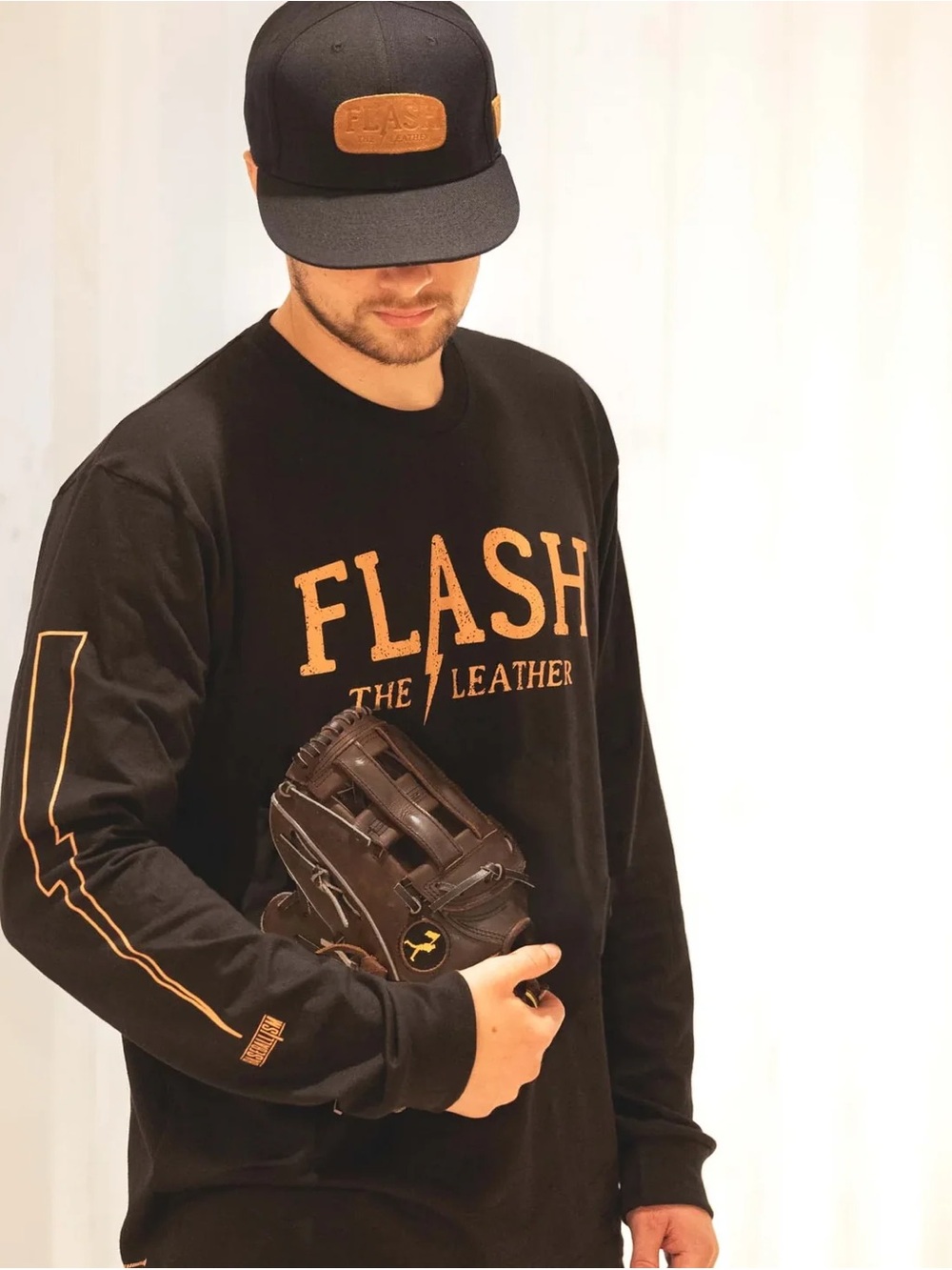 Baseballism - FLASH The Leather Men's Long Sleeve Black Graphic Tee - Large